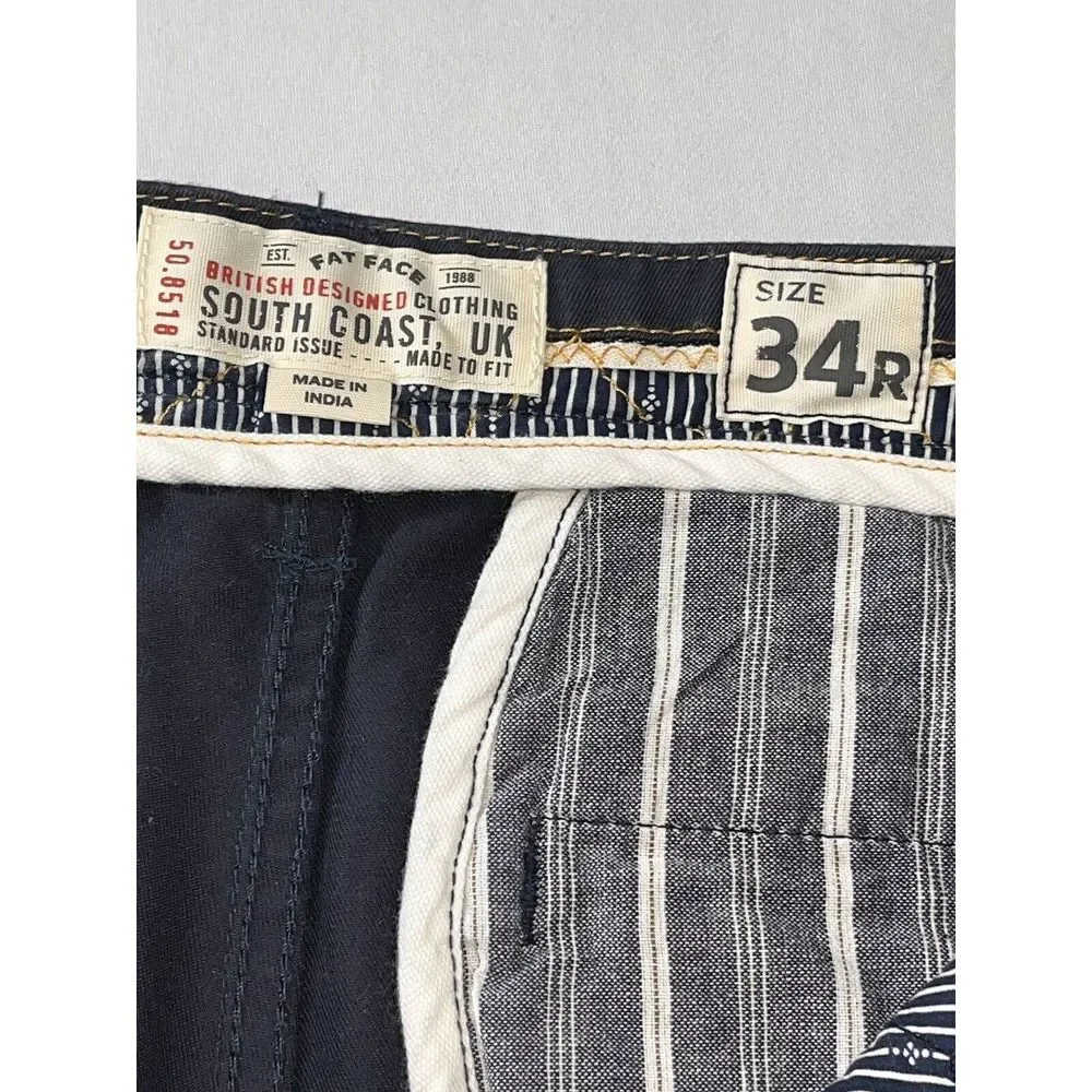 Fat Face Pants Mens 34x25 Flat Front Straight Leg Navy‎ Blue Chino